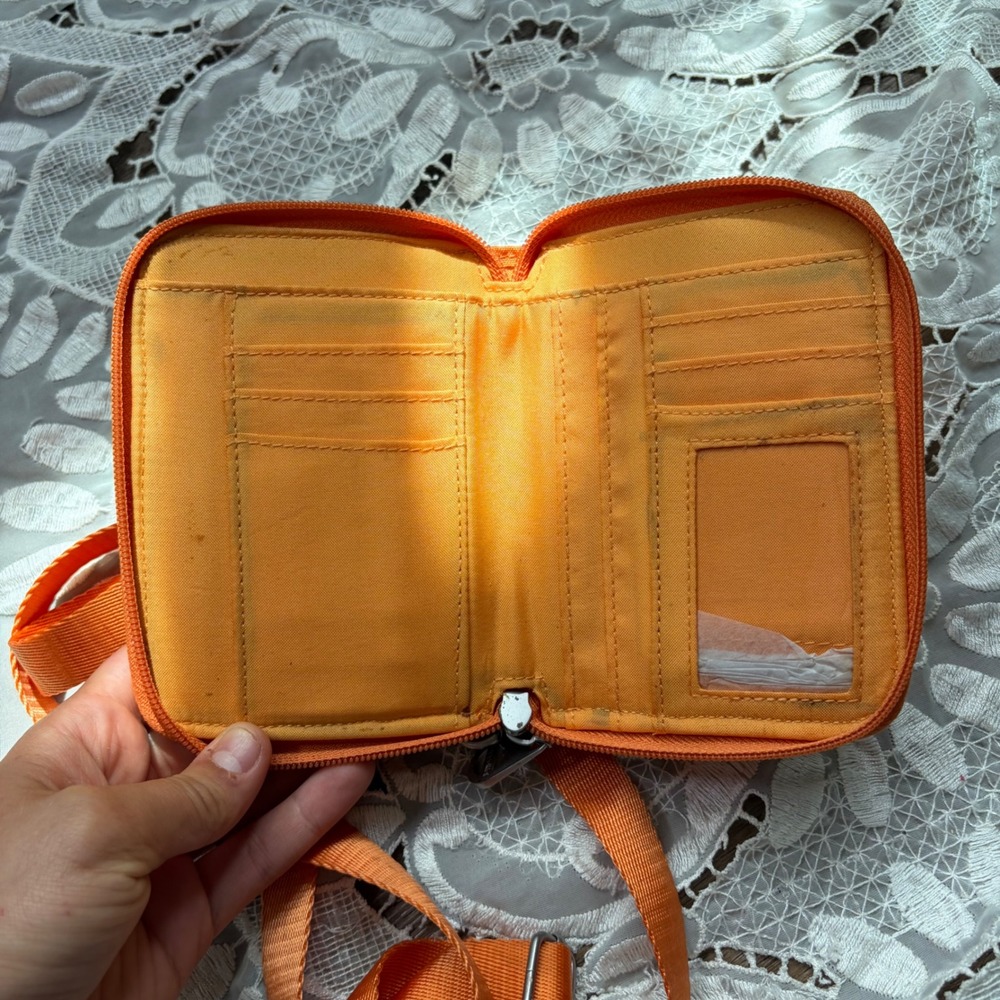 Baggallini Orange Nylon Crossbody Wallet Bag Turn Lock Travel Organizer - Picture 4 of 5